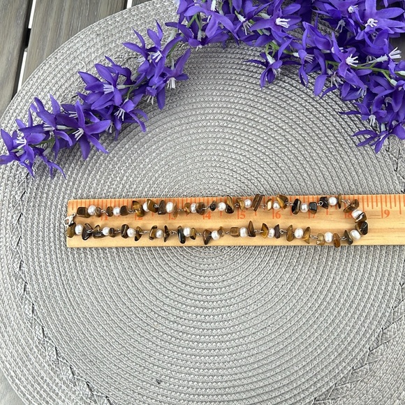 Tiger eye stones & pearl necklace 17” - Picture 5 of 5